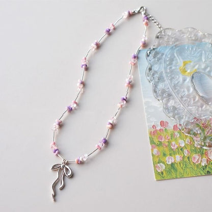 Necklace Beaded Pendant Bow Irregular FashionChic