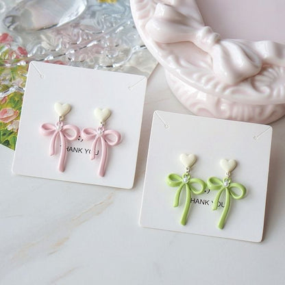 Faux Clip-On / Pearl Bow Heart Drop Earring FashionChic