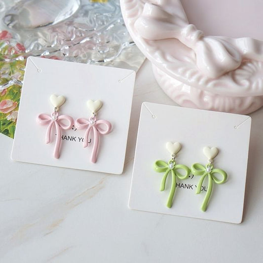 Faux Clip-On / Pearl Bow Heart Drop Earring FashionChic