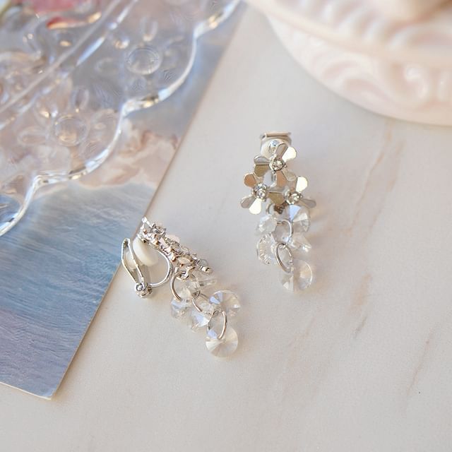 Clip-On Floral Drop Rhinestone / Faux Earring Crystal FashionChic