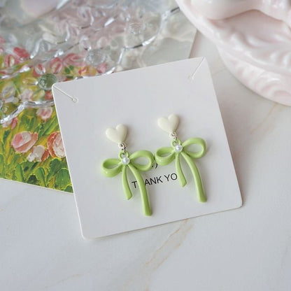 Faux Clip-On / Pearl Bow Heart Drop Earring FashionChic
