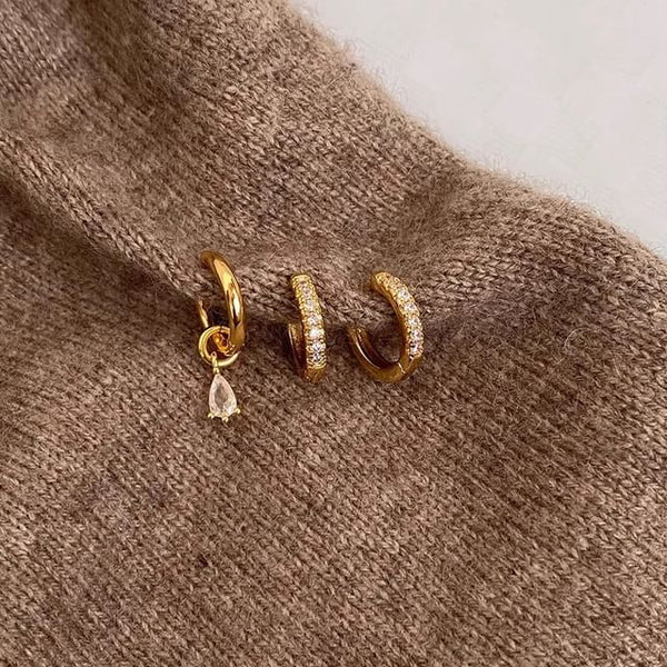 3: + Alloy Huggie of Drop Set Earring Rhinestone FashionChic