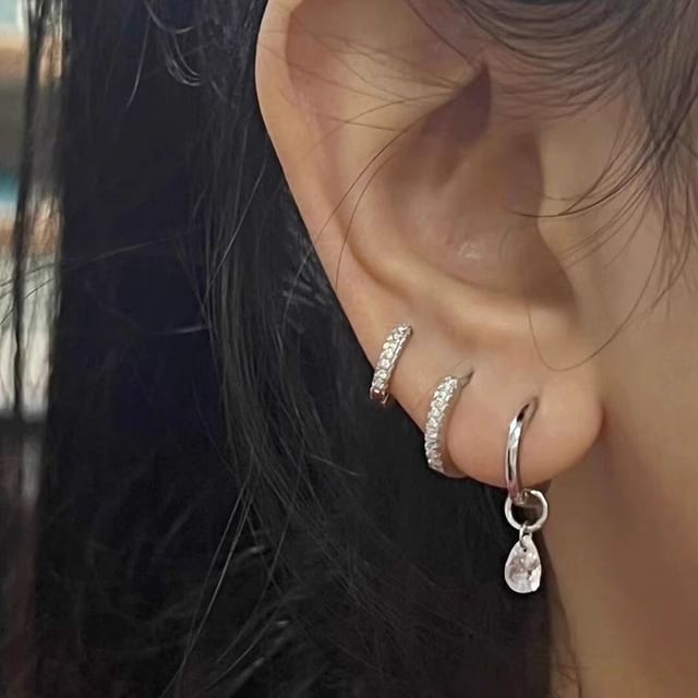 3: + Alloy Huggie of Drop Set Earring Rhinestone FashionChic