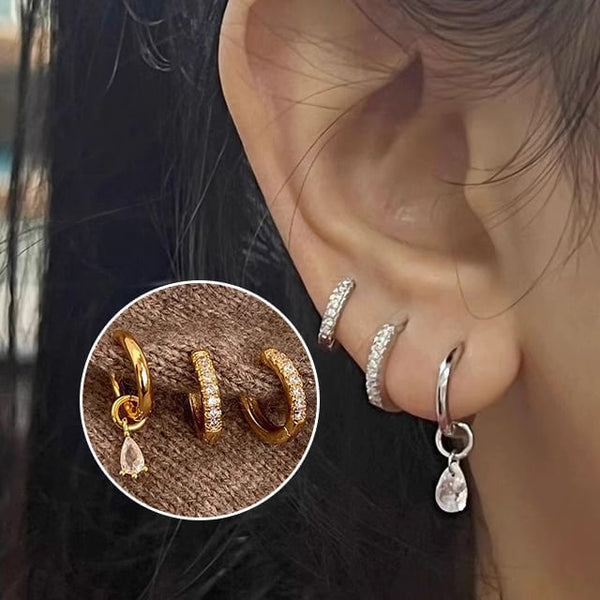 3: + Alloy Huggie of Drop Set Earring Rhinestone FashionChic