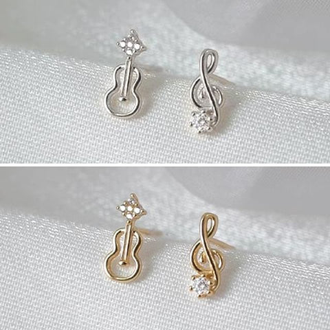 Music Stud Earring Note Asymmetrical Rhinestone Guitar Alloy FashionChic