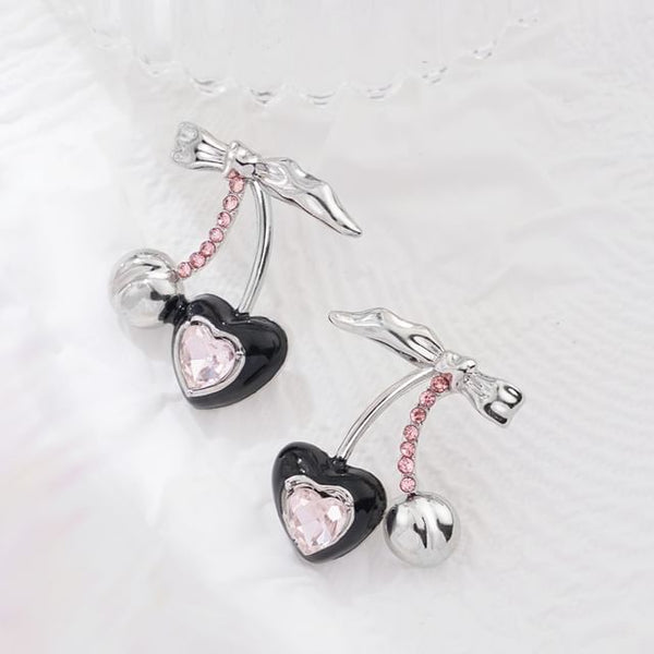 Stud Cherry Earring Rhinestone Sterling Cuff / Silver Ear FashionChic