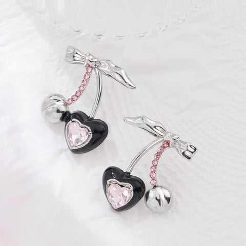 Stud Cherry Earring Rhinestone Sterling Cuff / Silver Ear FashionChic