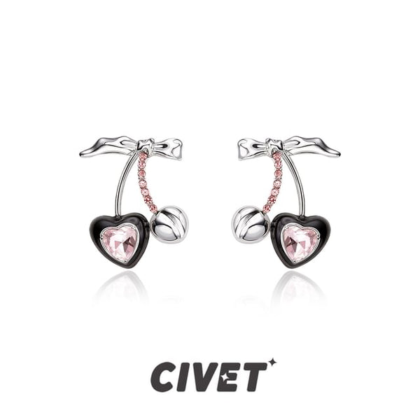 Stud Cherry Earring Rhinestone Sterling Cuff / Silver Ear FashionChic