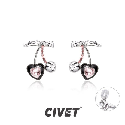 Stud Cherry Earring Rhinestone Sterling Cuff / Silver Ear FashionChic