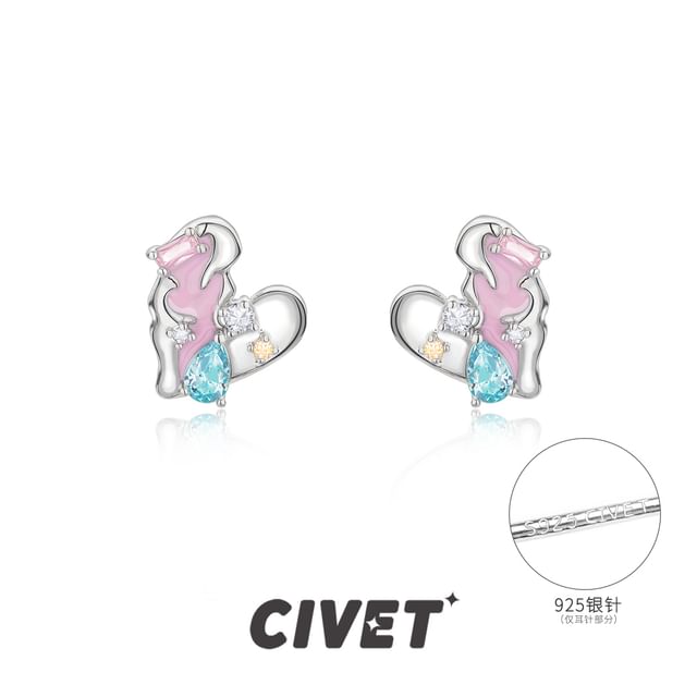 Sterling Stud Cuff Heart Ear Earring Silver Panel / FashionChic