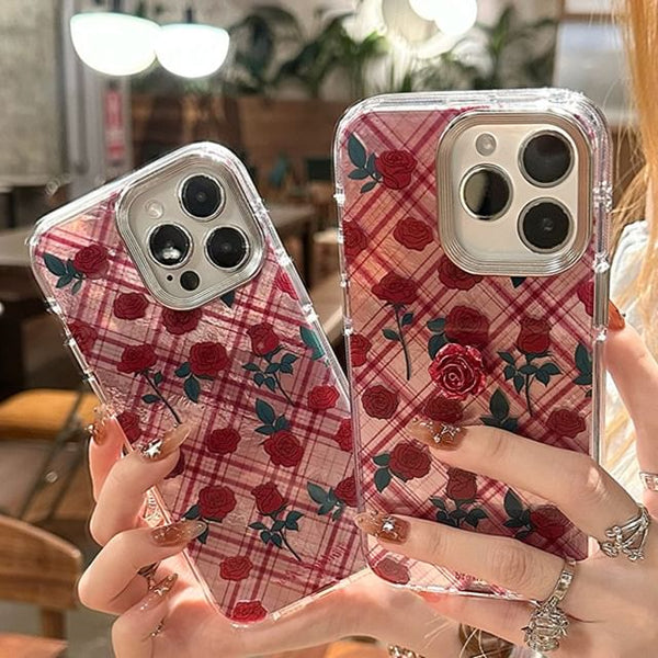 Rose Case / Adhesive Decoration Plaid Phone Set FashionChic
