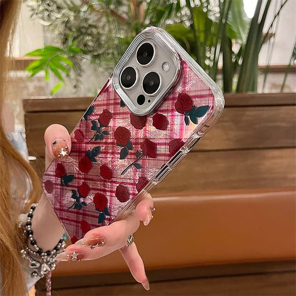 Rose Case / Adhesive Decoration Plaid Phone Set FashionChic