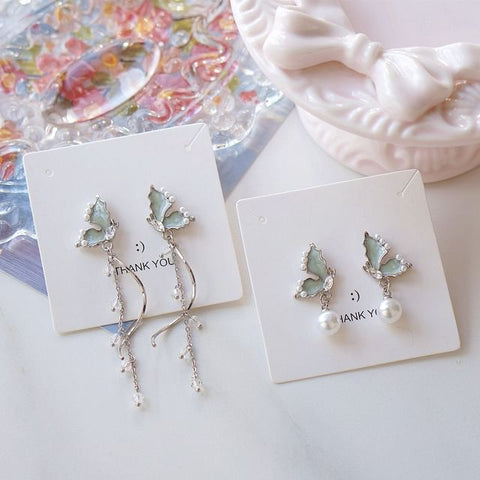 Earring Rhinestone Butterfly Faux Pearl Drop FashionChic
