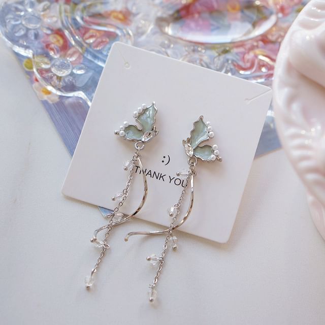 Earring Rhinestone Butterfly Faux Pearl Drop FashionChic