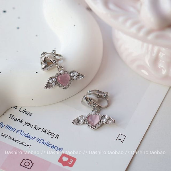Clip-On / Gemstone Earring Drop Heart FashionChic