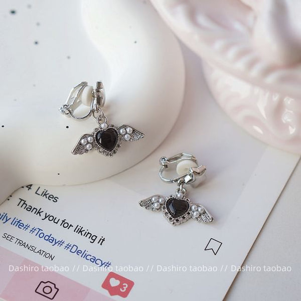 Clip-On / Gemstone Earring Drop Heart FashionChic