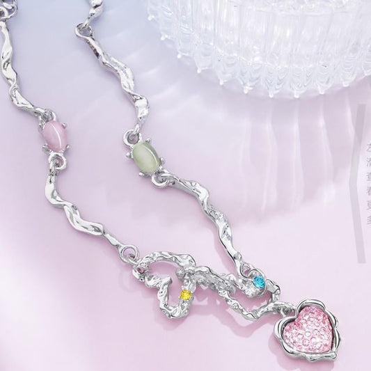 Necklace Rhinestone Strawberry Heart FashionChic