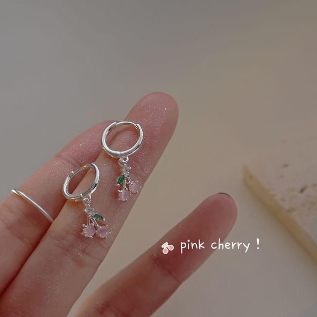 Rhinestone Earring Drop 925 Cherry Sterling Hoop Silver FashionChic
