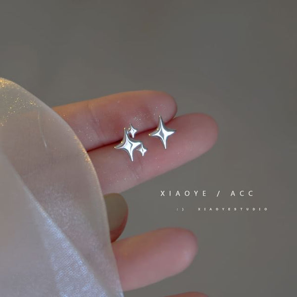 Star Silver 925 Earring Stud Asymmetrical Sterling FashionChic