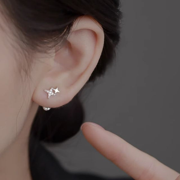 Star Earring Silver Rhinestone 925 Barbell Sterling FashionChic