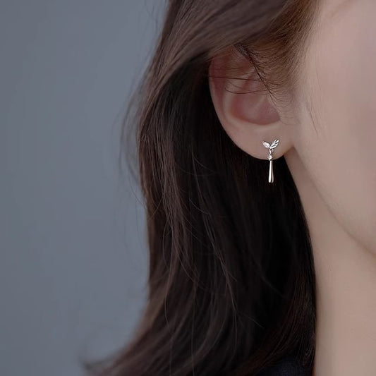 Sterling Rhinestone Drop 925 Leaf Silver Earring FashionChic
