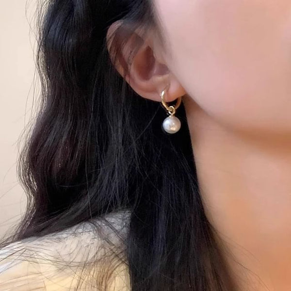 Drop Faux Sterling 925 Earring Hoop Pearl Silver FashionChic