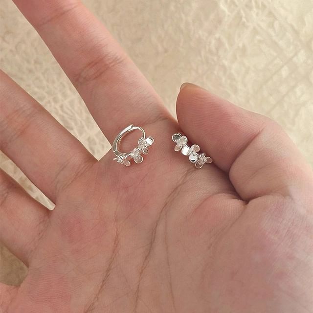 Silver Floral 925 Huggie Sterling Earring FashionChic