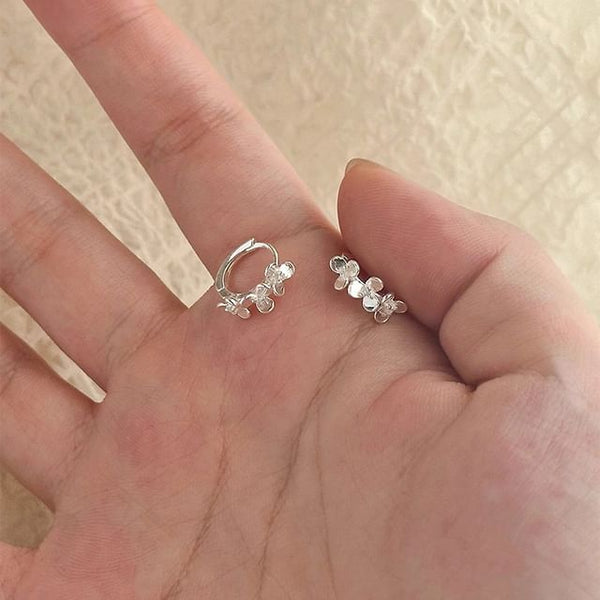 Silver Floral 925 Huggie Sterling Earring FashionChic