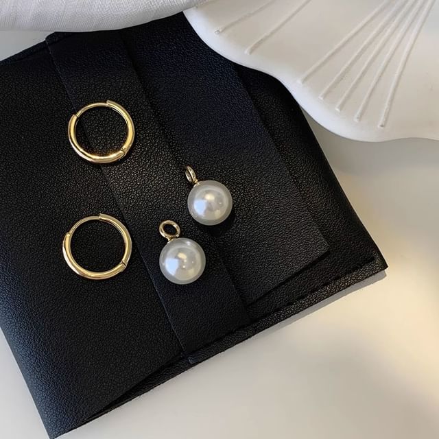 Drop Faux Sterling 925 Earring Hoop Pearl Silver FashionChic