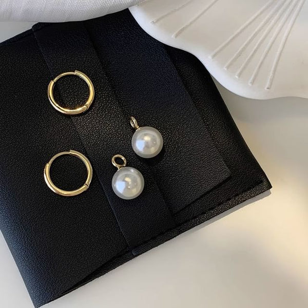 Drop Faux Sterling 925 Earring Hoop Pearl Silver FashionChic