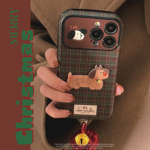 Set Bell Case / Charm Plaid Phone Pom Dog FashionChic