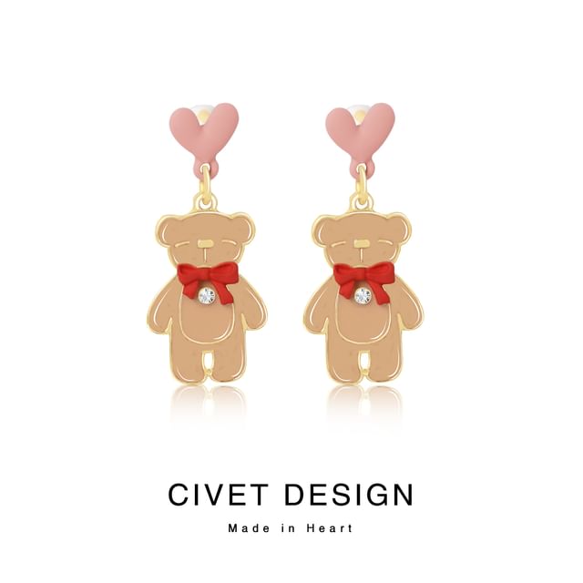 Drop Earring Heart Bear FashionChic