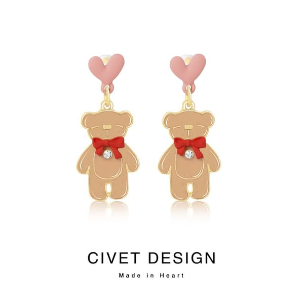 Drop Earring Heart Bear FashionChic