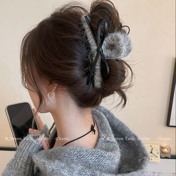 Bow Claw Hair Faux Leather FashionChic