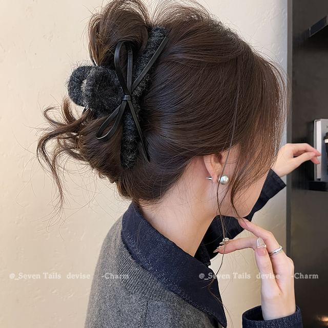 Bow Claw Hair Faux Leather FashionChic