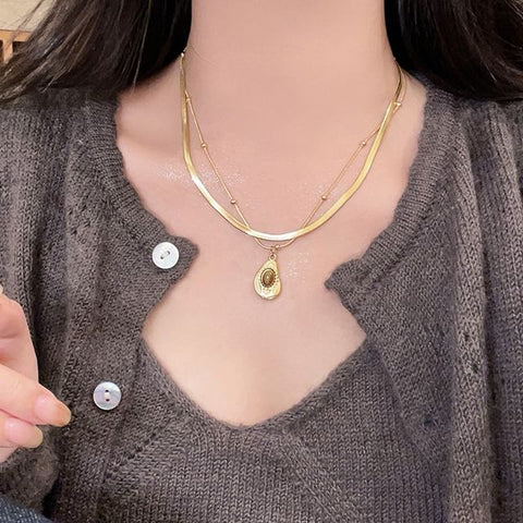 / Set Stone Pendant Necklace Snakebone FashionChic