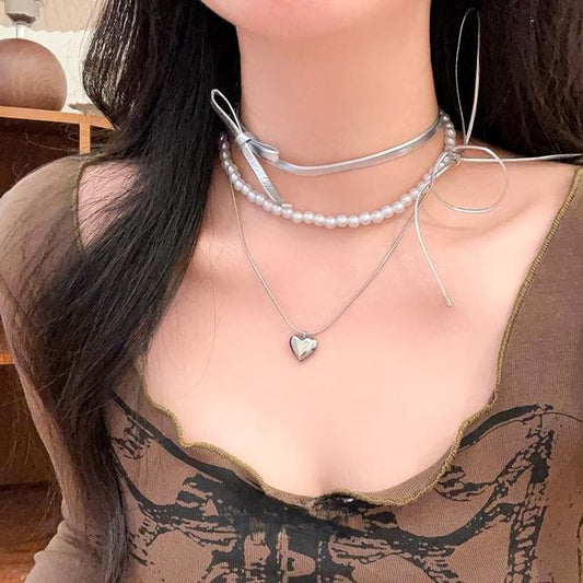 / Heart Braded Necklace Set Layered FashionChic