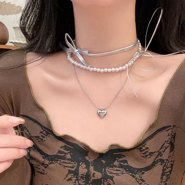 / Heart Braded Necklace Set Layered FashionChic