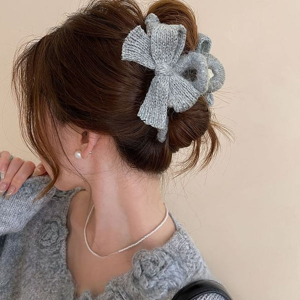 Claw Clip Bow Acrylic Hair Knit FashionChic