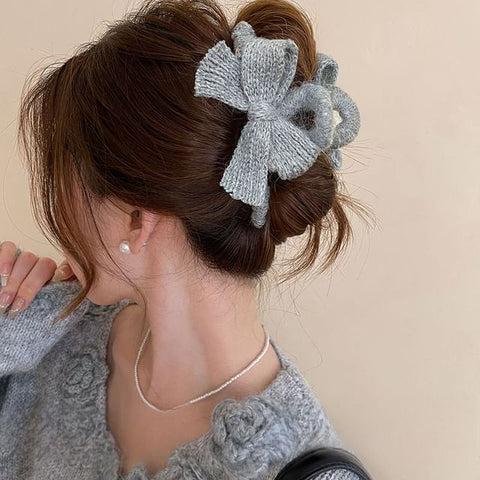 Claw Clip Bow Acrylic Hair Knit FashionChic