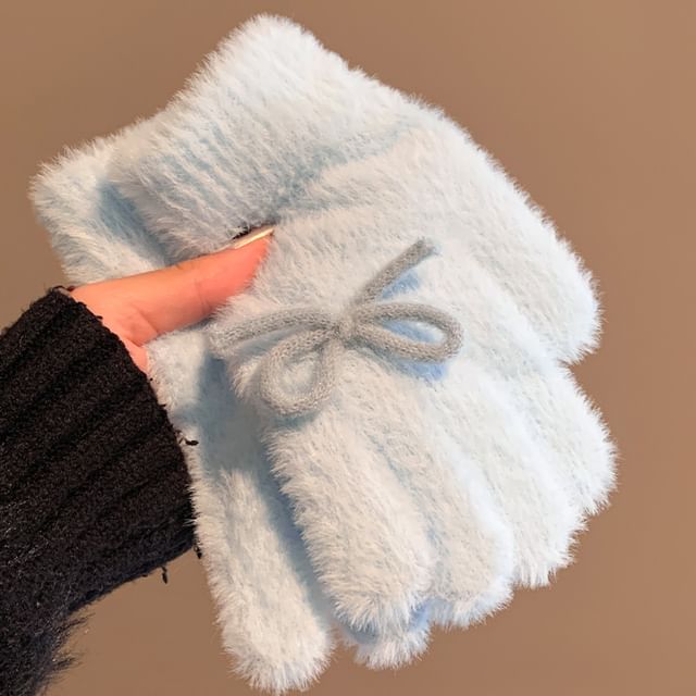 Bow Gloves Fluffy Knit FashionChic