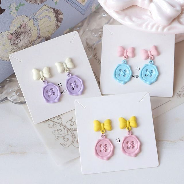 Earring Bow Drop Button / Clip-On FashionChic