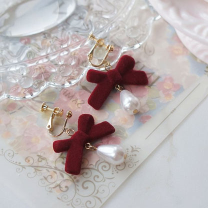 Hook Bow Drop Clip-On Earring Faux / Pearl FashionChic