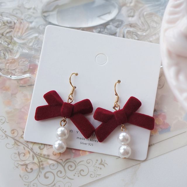Hook Bow Drop Clip-On Earring Faux / Pearl FashionChic