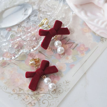 Hook Bow Drop Clip-On Earring Faux / Pearl FashionChic