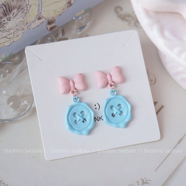 Earring Bow Drop Button / Clip-On FashionChic