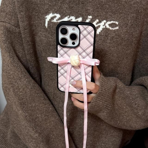 Adhesive Set Case Ribbon Decoration Plaid Phone / FashionChic