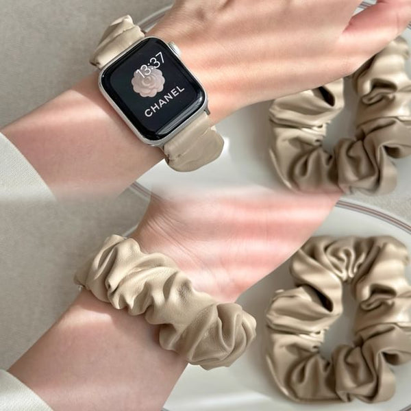 Faux Apple Leather Shirred Band Watch FashionChic