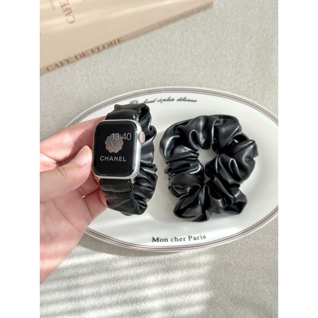 Faux Apple Leather Shirred Band Watch FashionChic