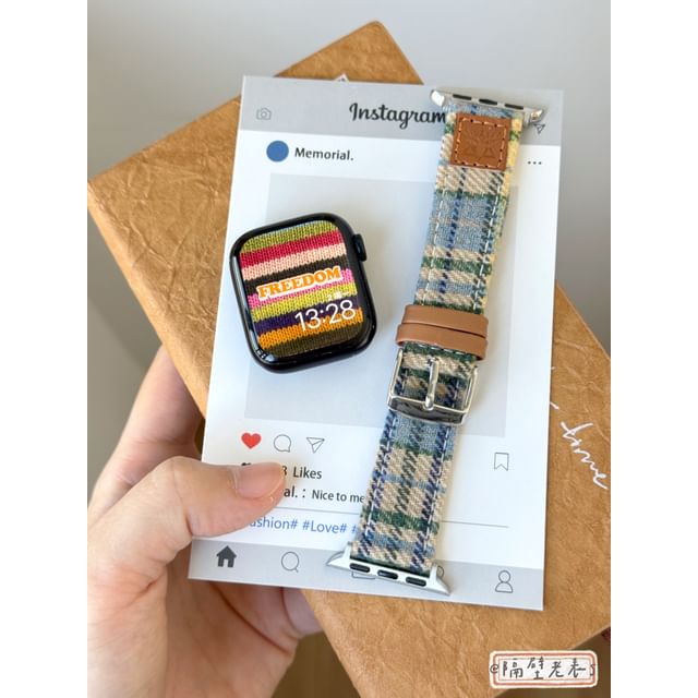 Watch Band Apple Fabric Plaid FashionChic